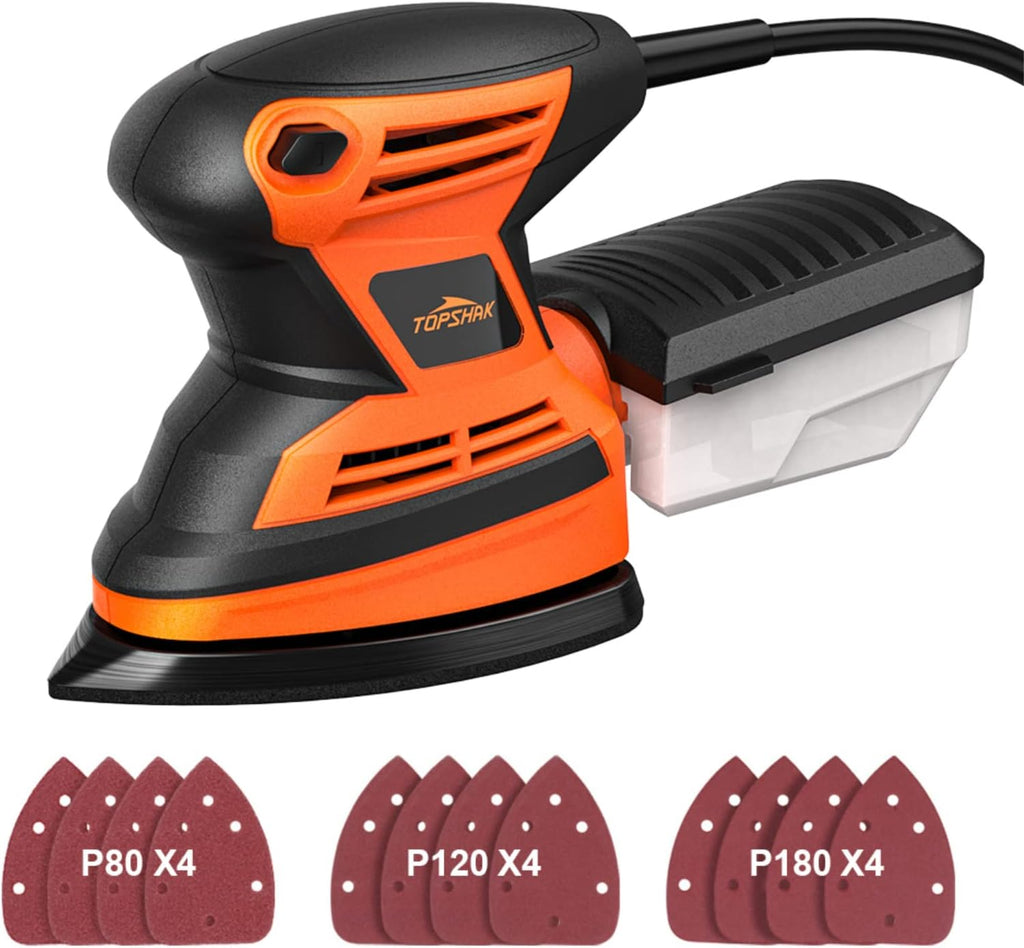Random Orbit Sander, 260W Palm Sander with 20pcs Sanding Paper, 5 Inches, 14000 RPM, Pack of 2 F952059