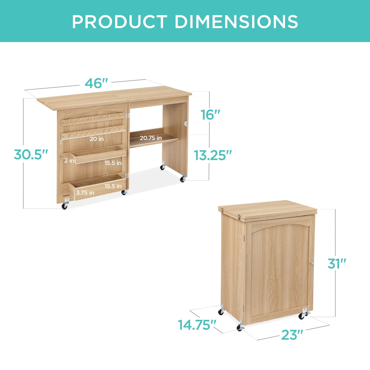 Sewing Machine Table & Desk with Craft Storage and Trays Light Brown T7451
