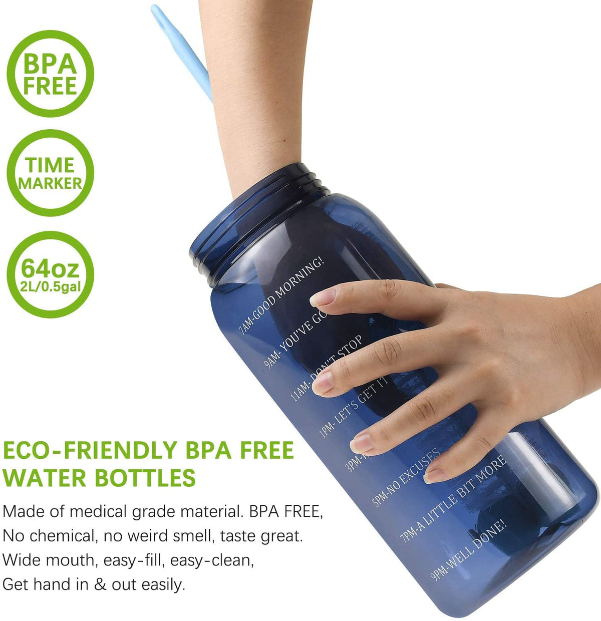 64 Oz Water Bottle With Straw and Time Marker V643