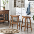 Oak Finish Saddle Seat Backless Counter Stools Set of 2 F8282