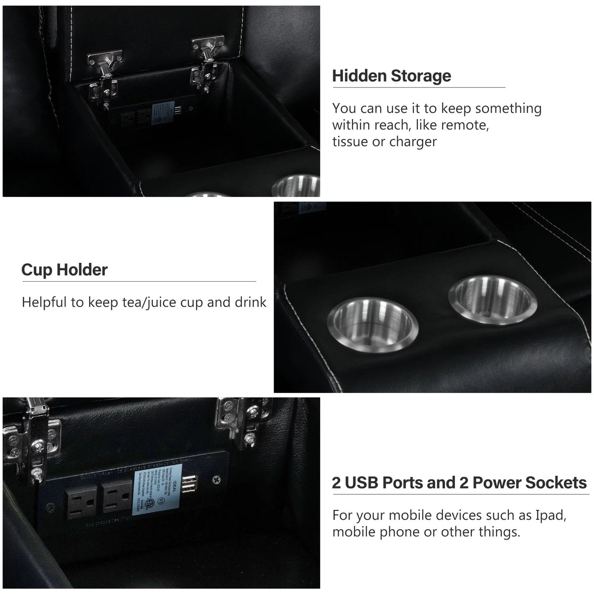Black Manual Recliner with Cup Holder and Storage E33398