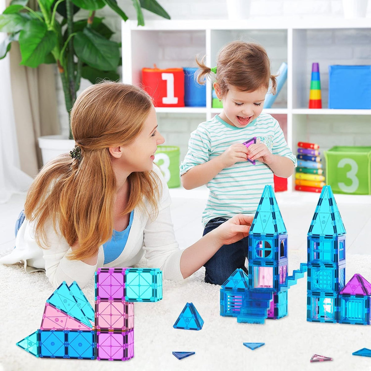 Magnetic Tiles 102Pcs Building Blocks Toy Castle Building Kit U124959