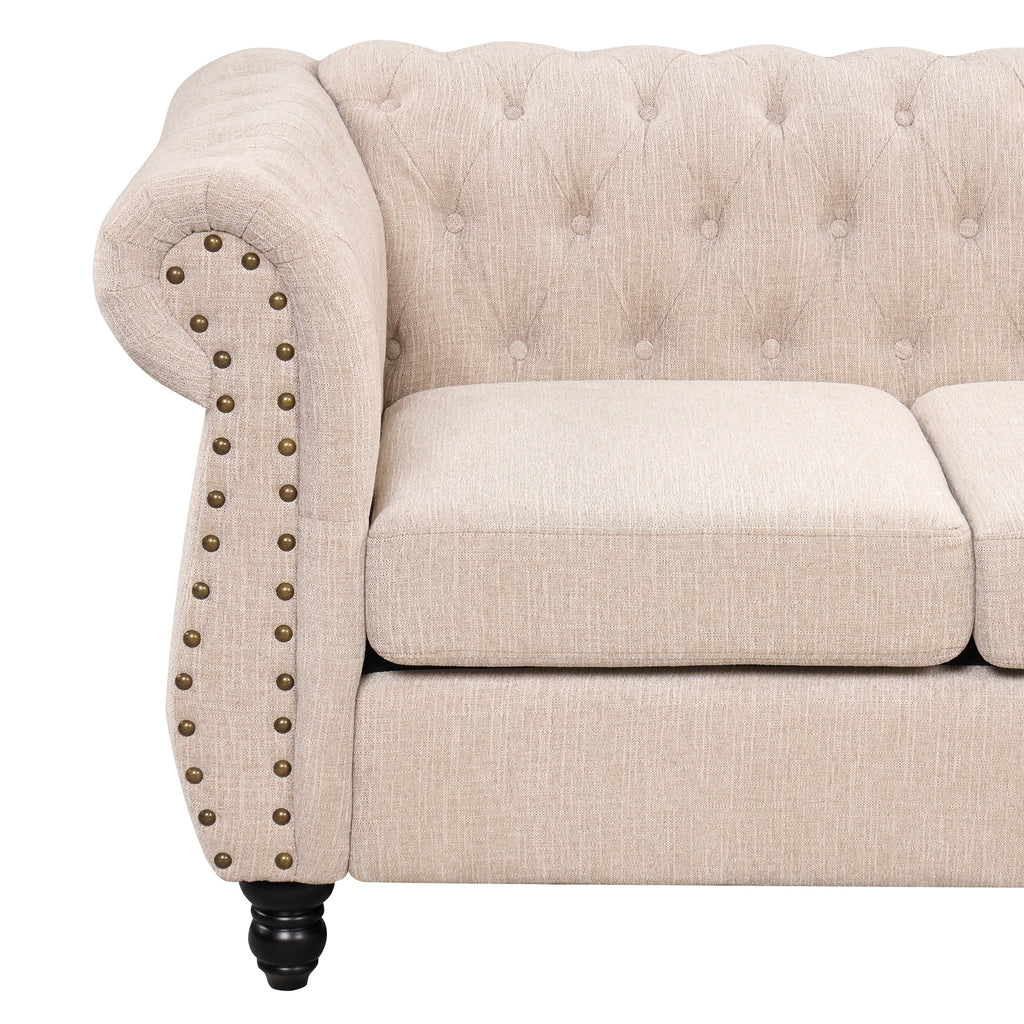 3 Seater Button Tufted Upholstered Sofa with Rolled Arms F156695
