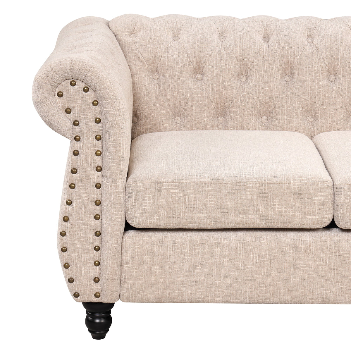 3 Seater Button Tufted Upholstered Sofa with Rolled Arms F156695