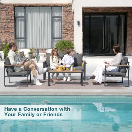 4 Pieces Metal Patio Furniture Set with Coffee Table O88875