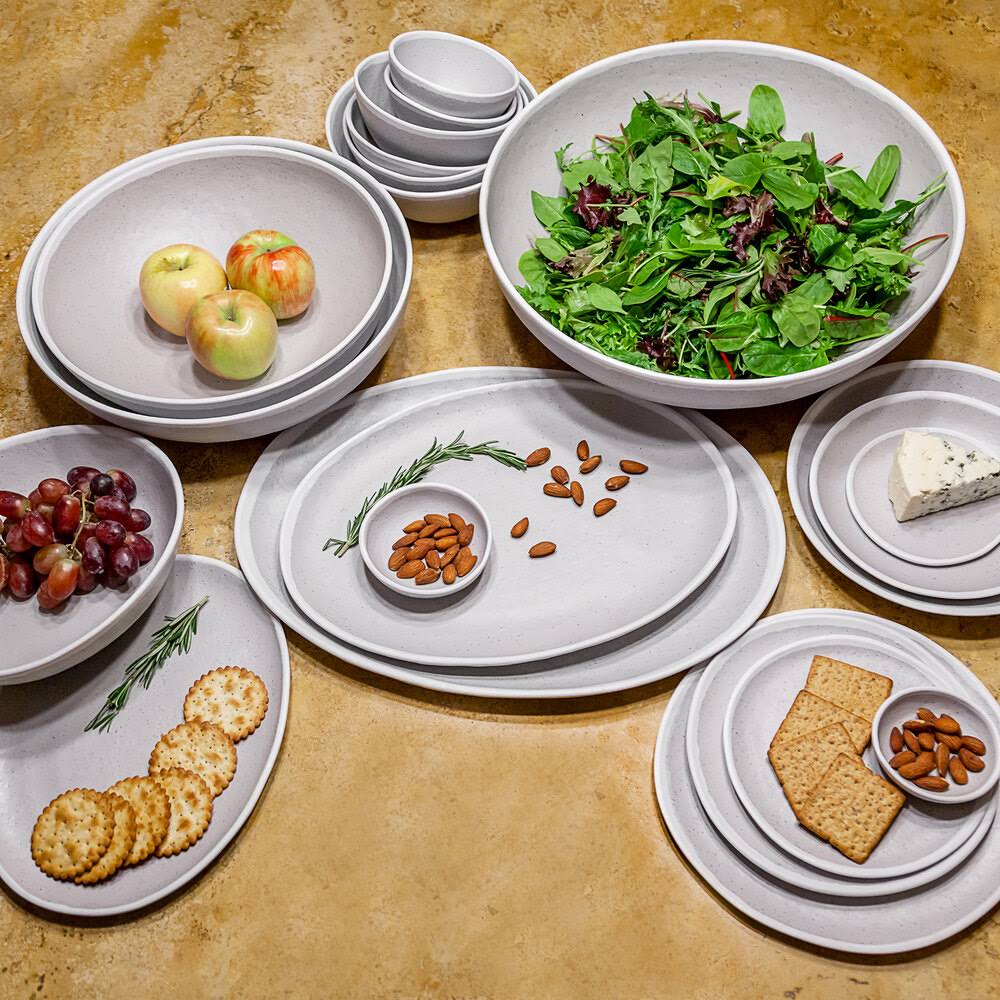 8 oz. Glazed Grey Melamine Bowl with White Trim H34540