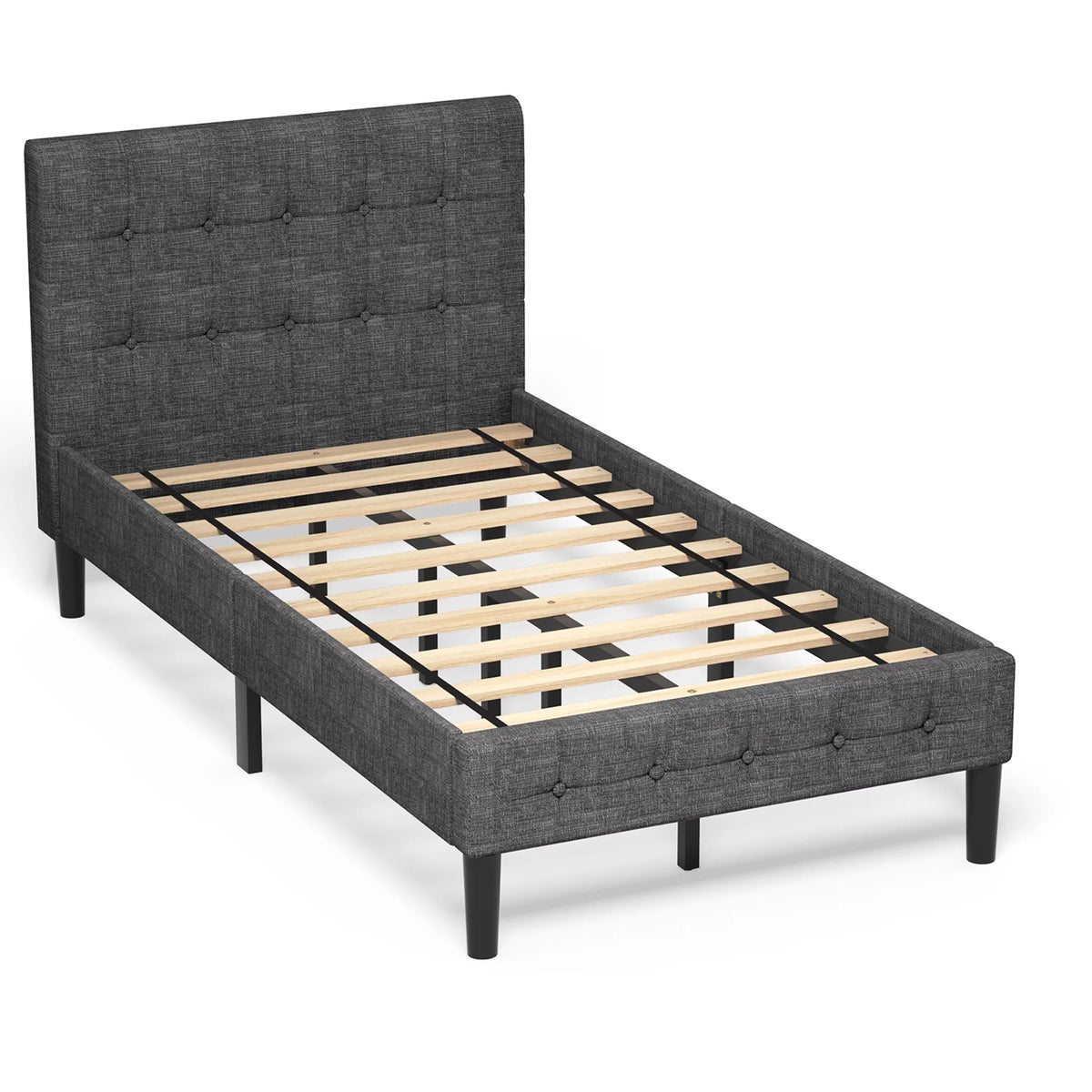 Twin Upholstered Bed Frame with Tufted Headboard Beige J97845