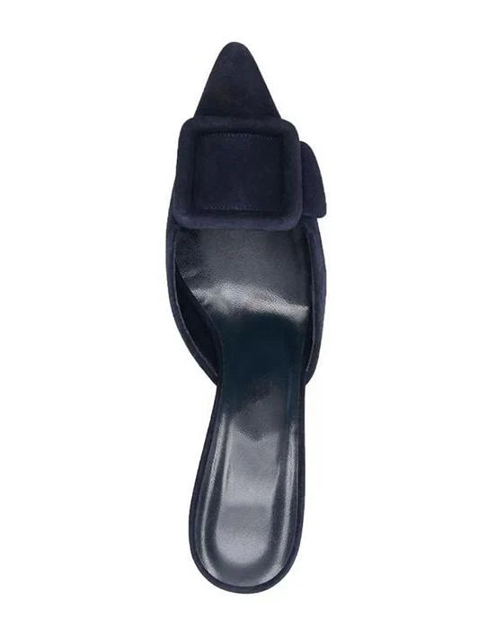 Cow Suede Belt Buckle Pointed Toe Stiletto Heel Pumps I4811