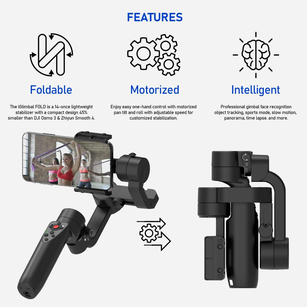 3-Axis Mini Handheld Gimbal Stabilizer for iOS and Android, Foldable Pocket Gimbal Bundle, Pack of 2 R9406