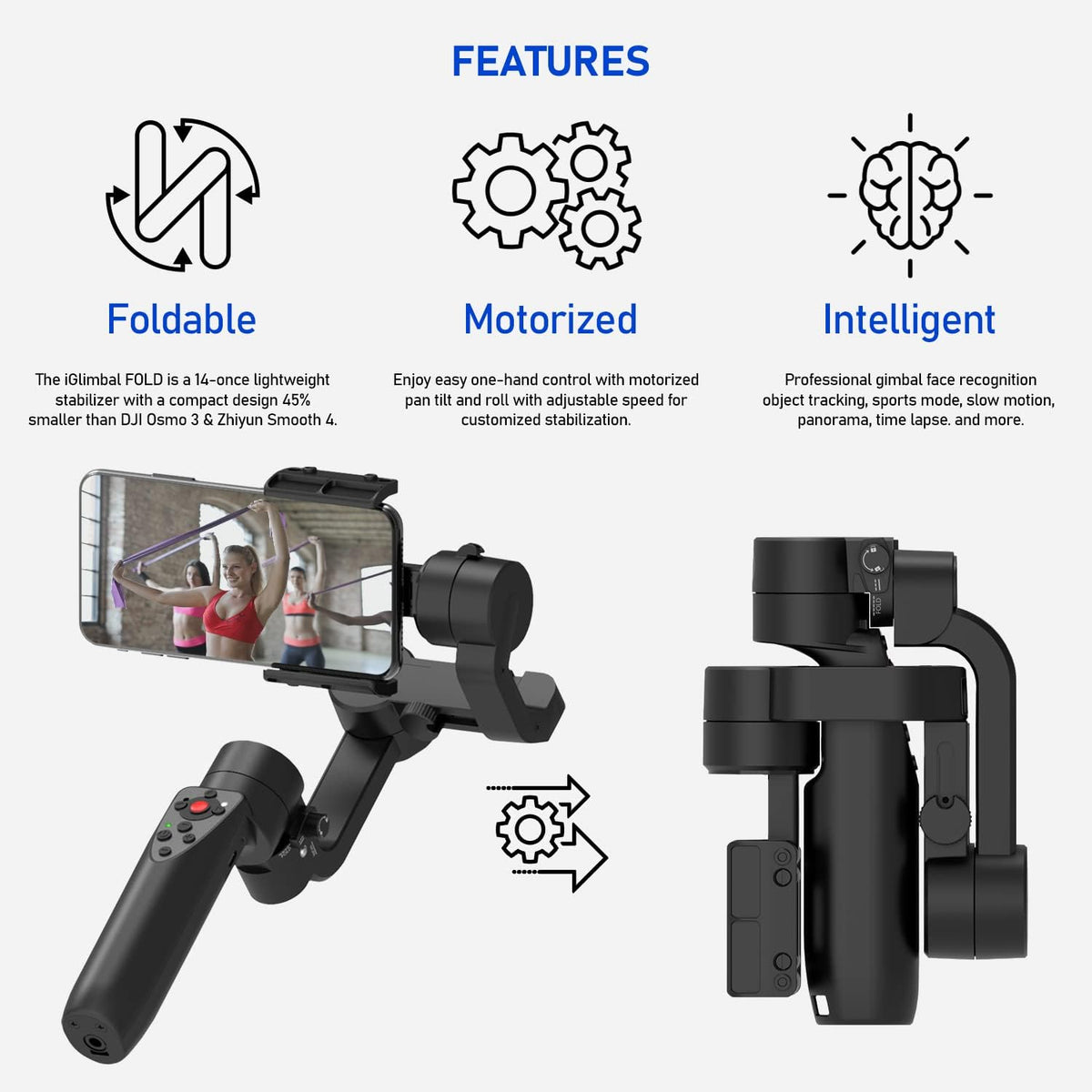 3-Axis Mini Handheld Gimbal Stabilizer for iOS and Android, Foldable Pocket Gimbal Bundle, Pack of 2 R9406