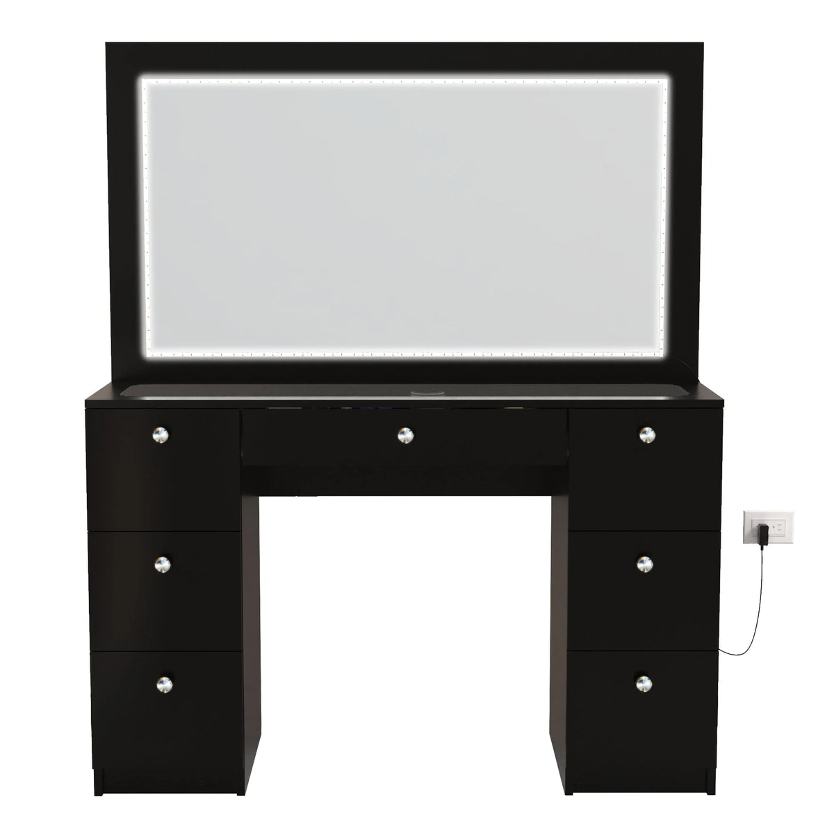 Modern Black Vanity Desk with LED Lights, 7 Drawers, Mirror X790