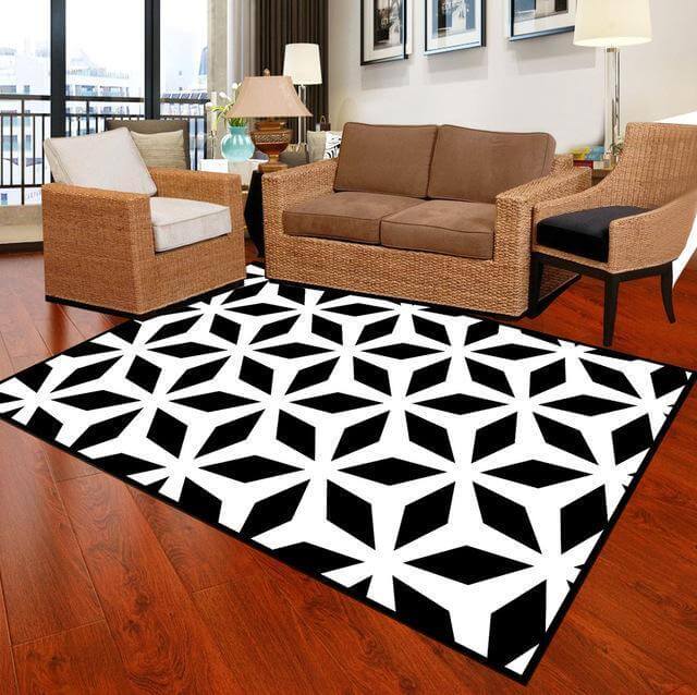 Geometric Carpet White Black S1176