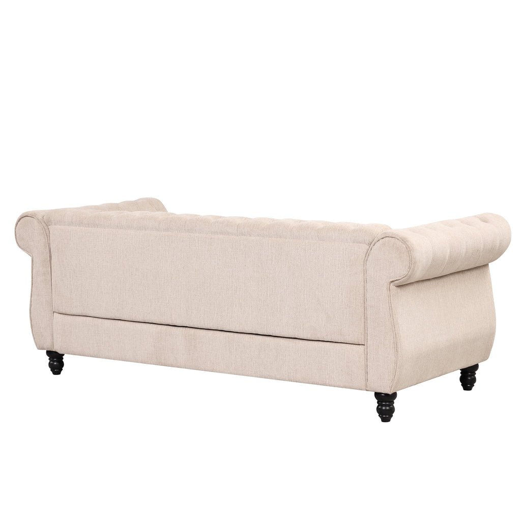 3 Seater Button Tufted Upholstered Sofa with Rolled Arms F156695