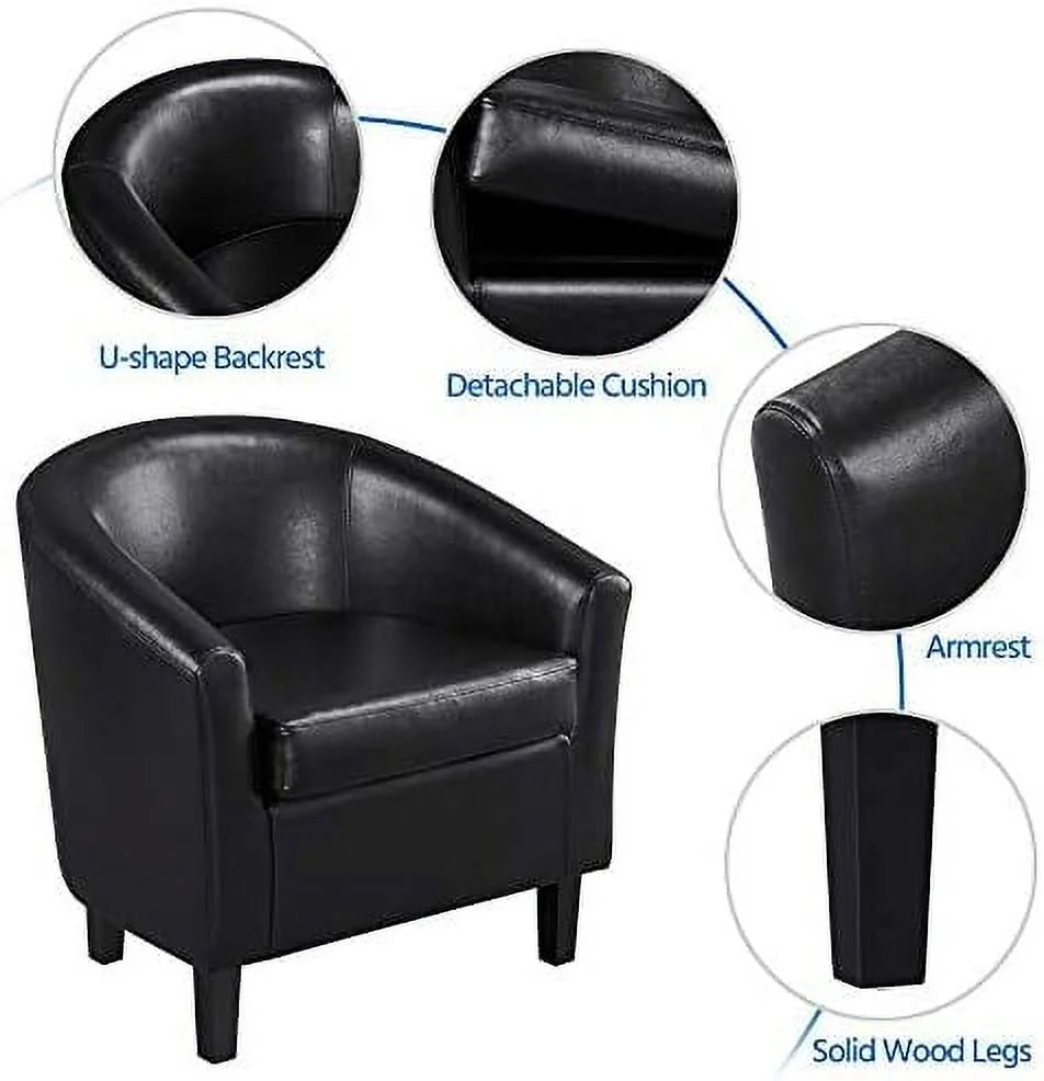 Black PU Leather Barrel Accent Chair with Ottoman Footrest Set H5141