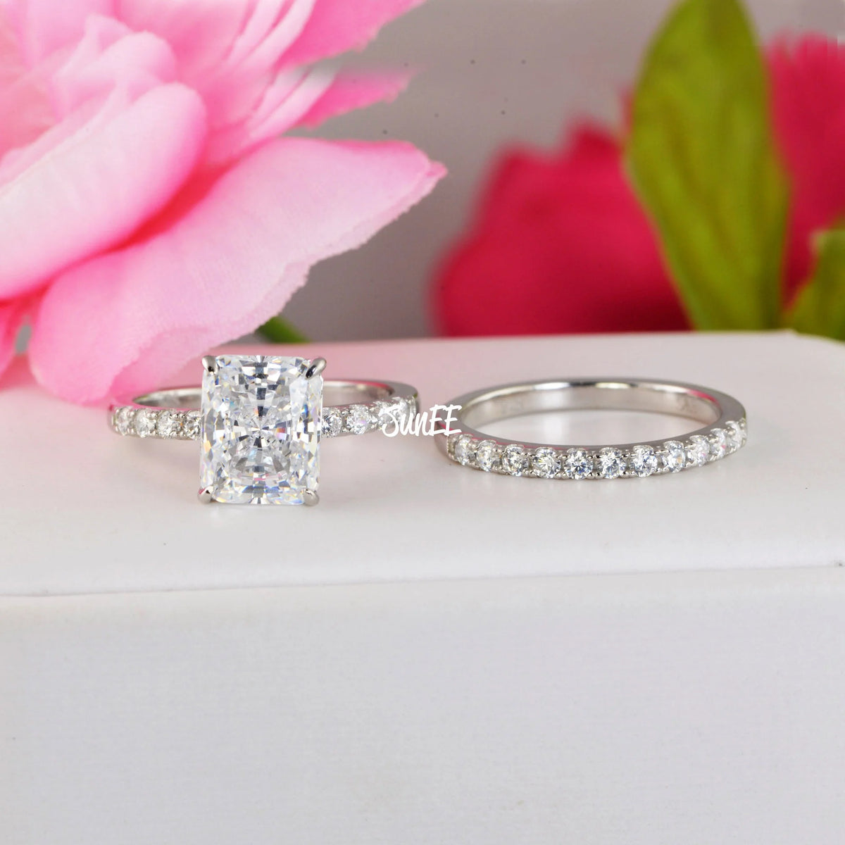 Radiant Cut Half Eternity Band Bridal Engagement Ring Diamond Simulated 925 Sterling Silver M118518