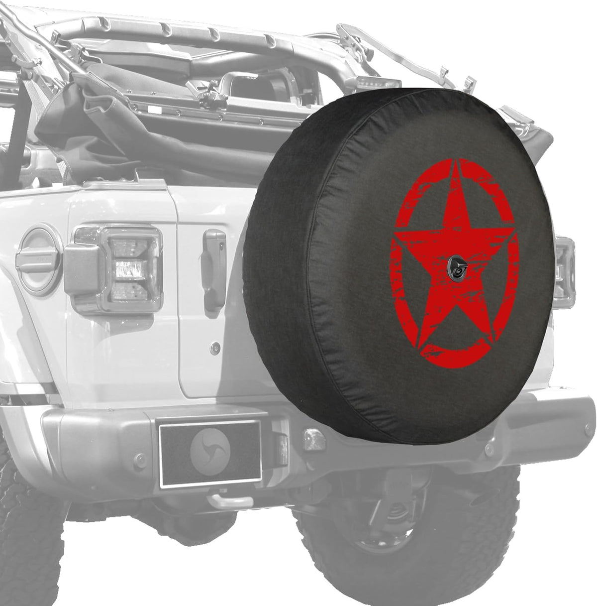 Distressed Star White Print 32 Soft Tire Cover for Jeep Wrangler JL with Back-up Camera P251762