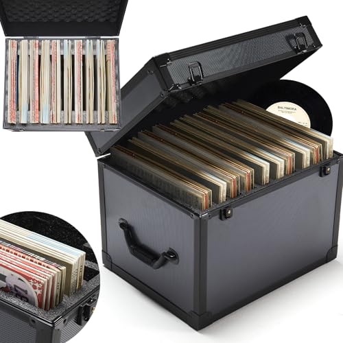 Vinyl Record Storage Case Box Holds 100 Records with Lid & 3 Handles R794217
