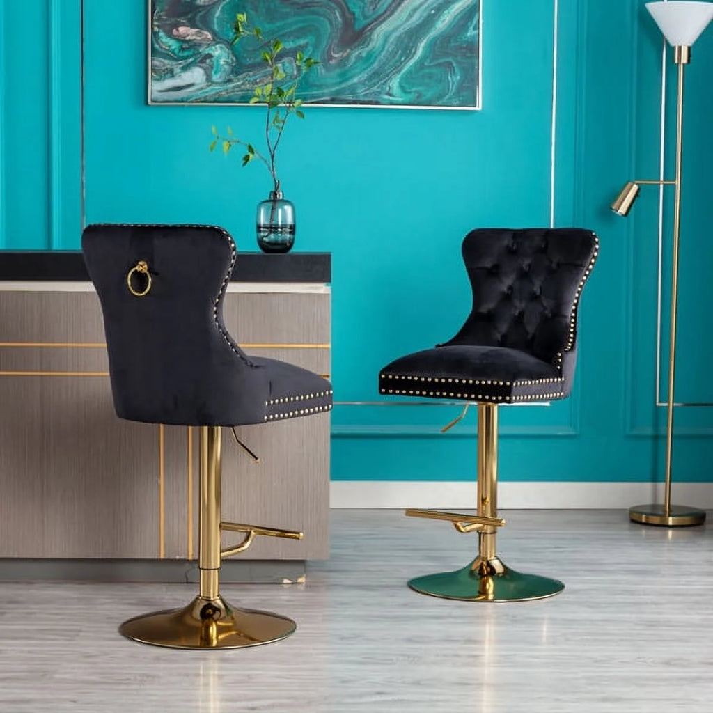 Set of 2 Velvet Swivel Bar Stools with Chrome Base J6980