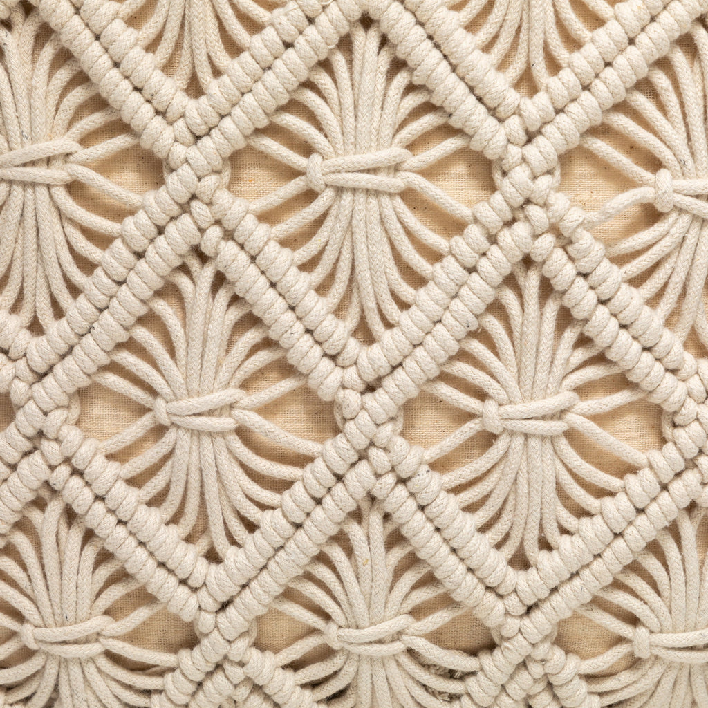 18" Beige Handmade Macramé Cotton Pouf Ottoman R8322