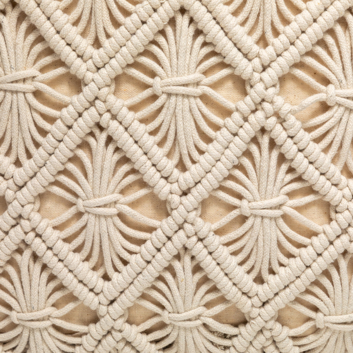 18" Beige Handmade Macramé Cotton Pouf Ottoman R8322