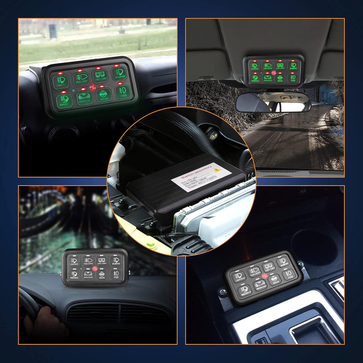 8 Gang Switch Panel with Label Stickers and Harness C111