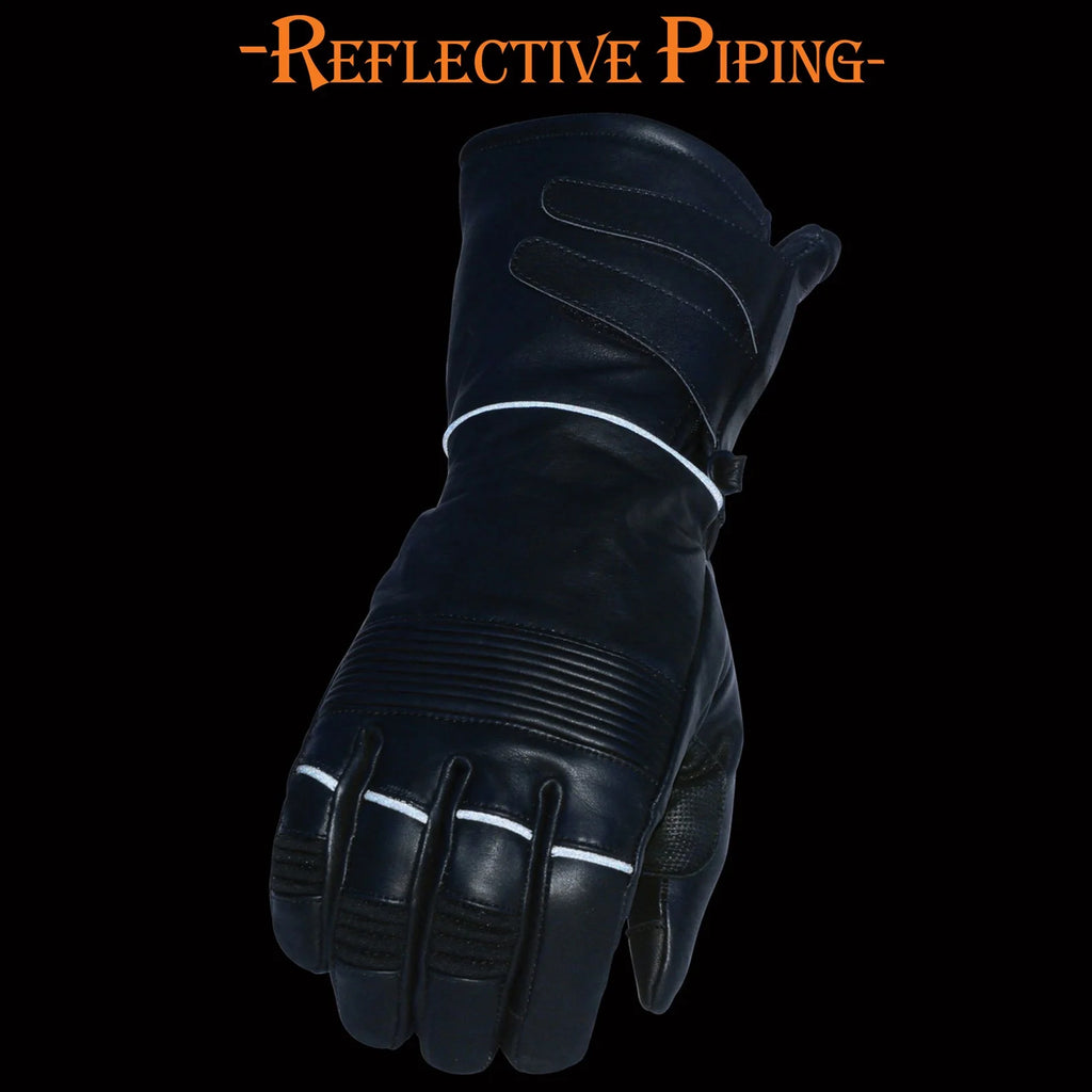 Black Cowhide Leather Gauntlet Motorcycle Gloves S51420