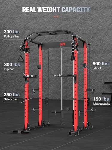 Power Cage Squat Rack with Adjustable Cable Crossover System Q8833