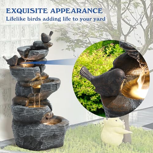 5-Tiers Cascading Rock Water Fountain with LED Lights Q6470