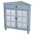 Light Blue Wood Mirrored Glass Corner Cabinet with A Drawer and 2 Doors V979
