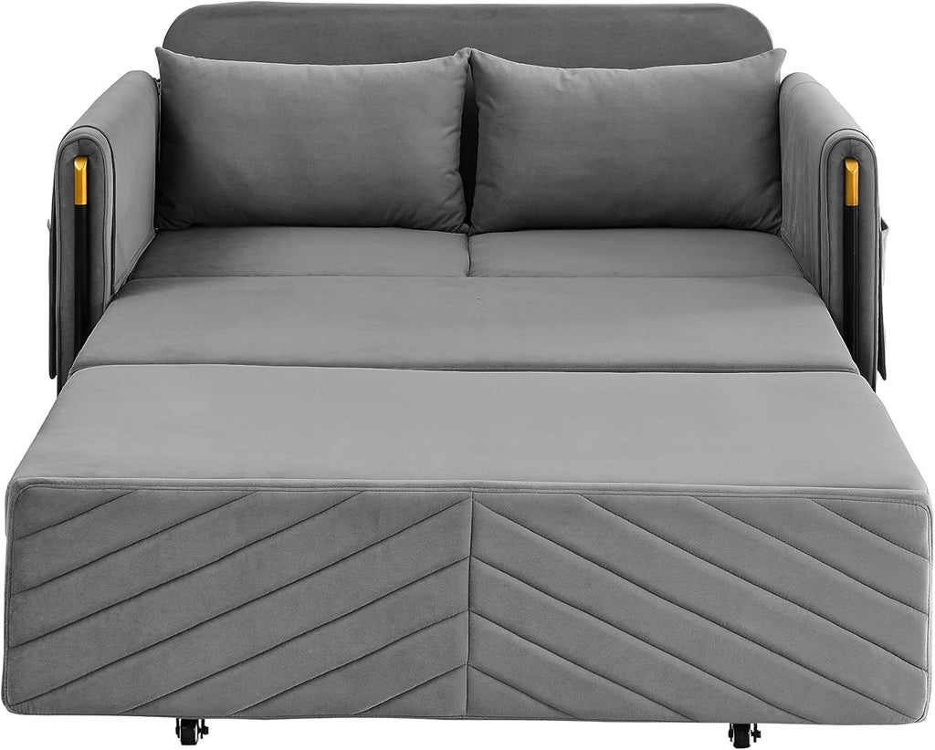 Gray Velvet Convertible Sofa with Pull Out Bed N520