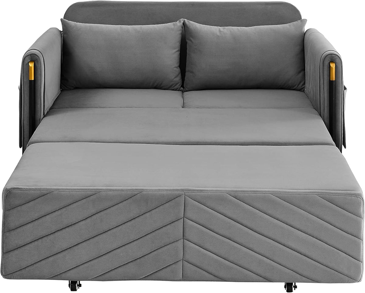 Gray Velvet Convertible Sofa with Pull Out Bed N520
