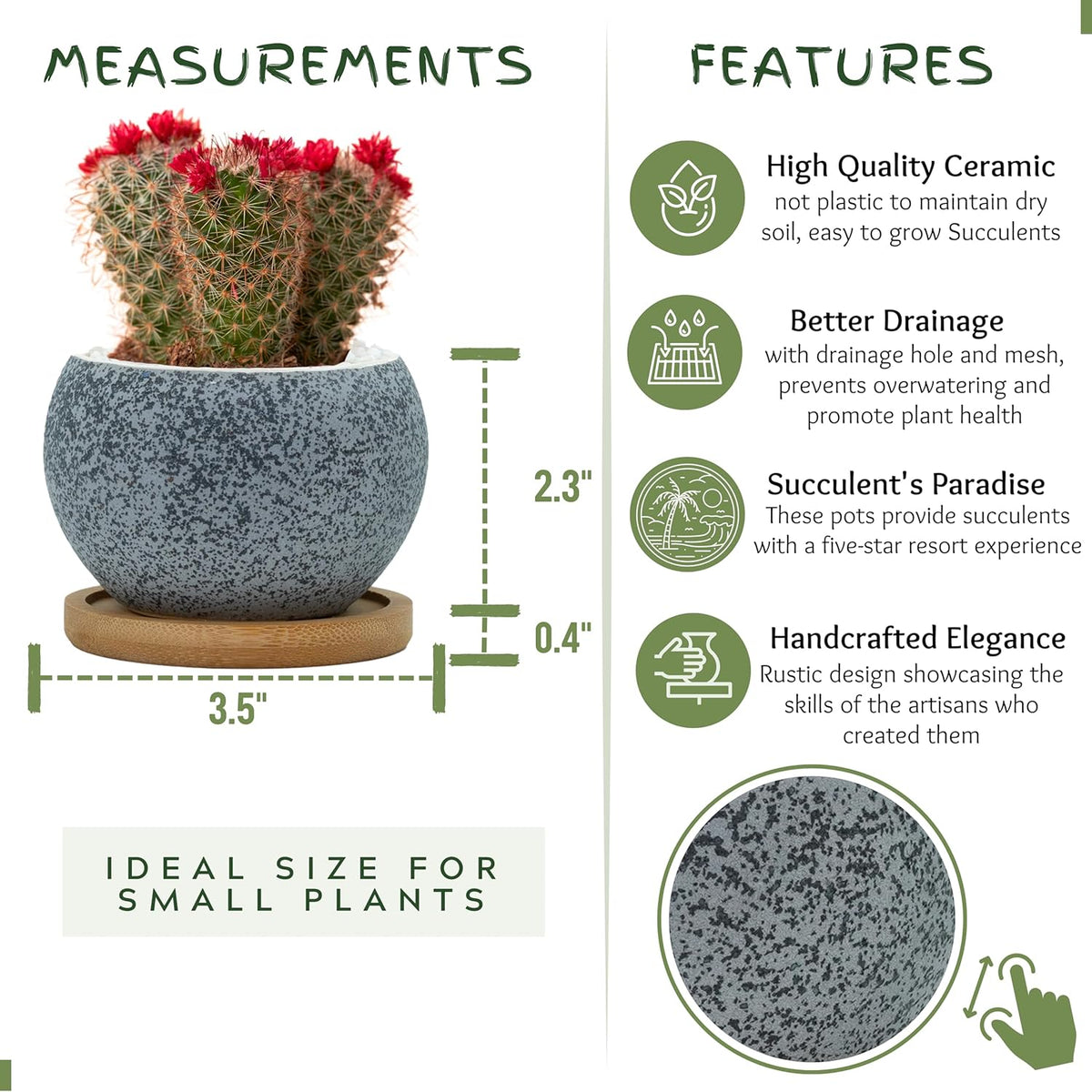 6 Pack 3 inch Ceramic Flower Pots with Drainage H4459