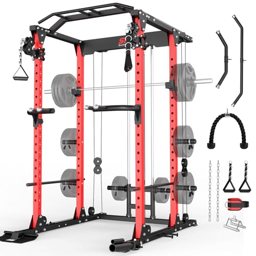 Power Cage Squat Rack with Adjustable Cable Crossover System Q8833
