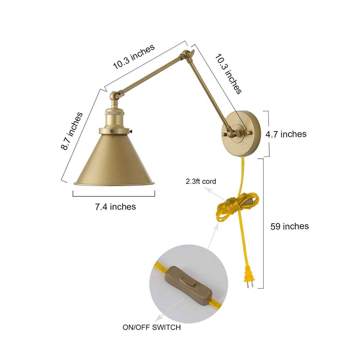 Adjustable Gold Swing Arm Plug-In Wall Lamp F4820