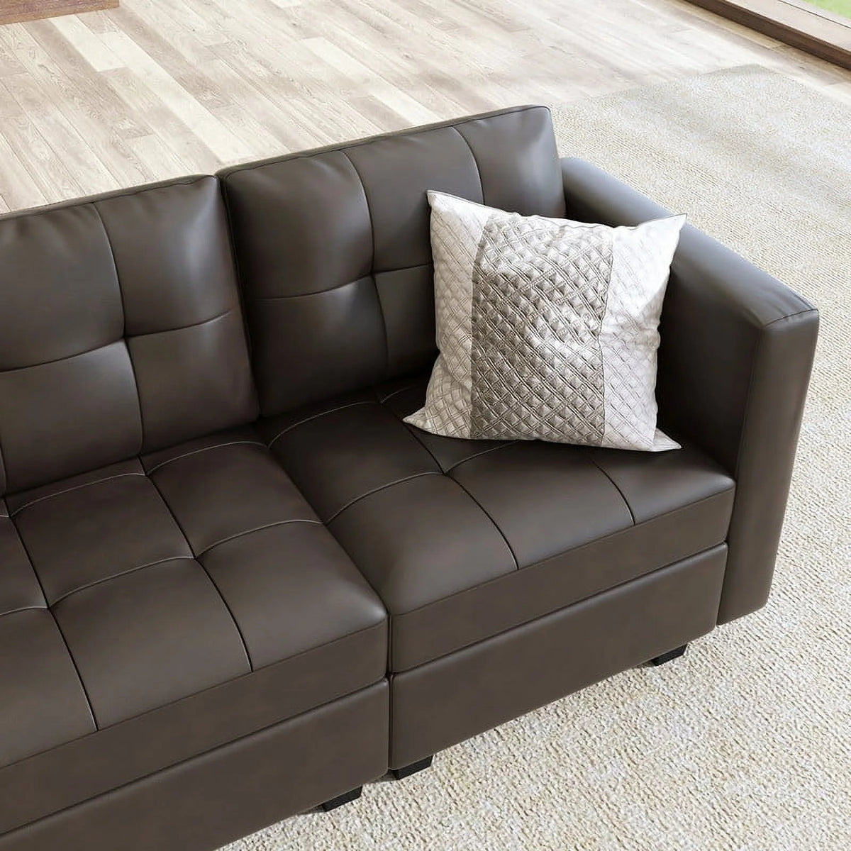 Brown Faux Leather L-Shaped Sectional Sofa with Storage I3417