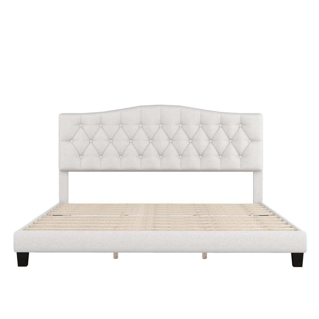 King Size Platform Bed with Tufted Headboard Beige U8038