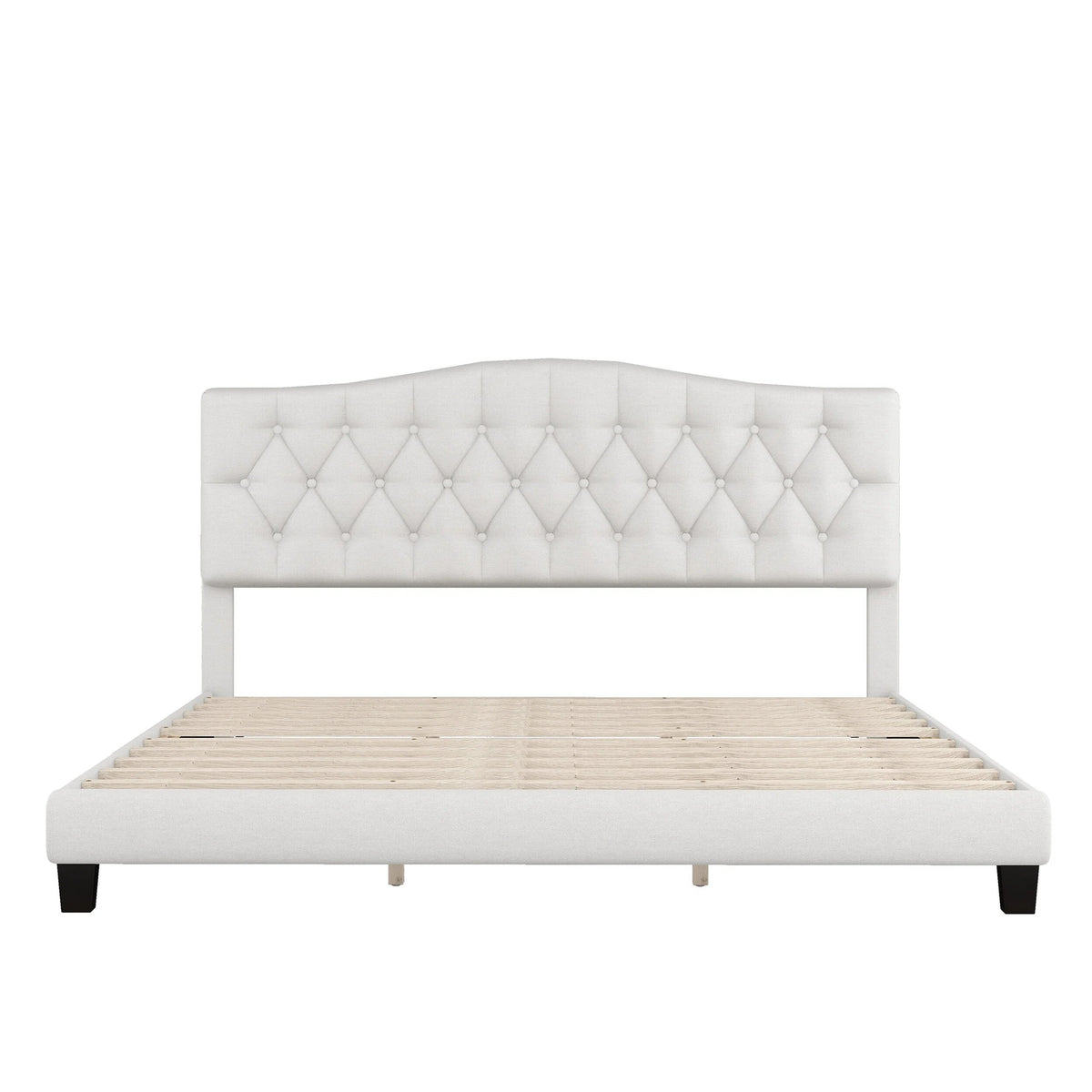 King Size Platform Bed with Tufted Headboard Beige U8038