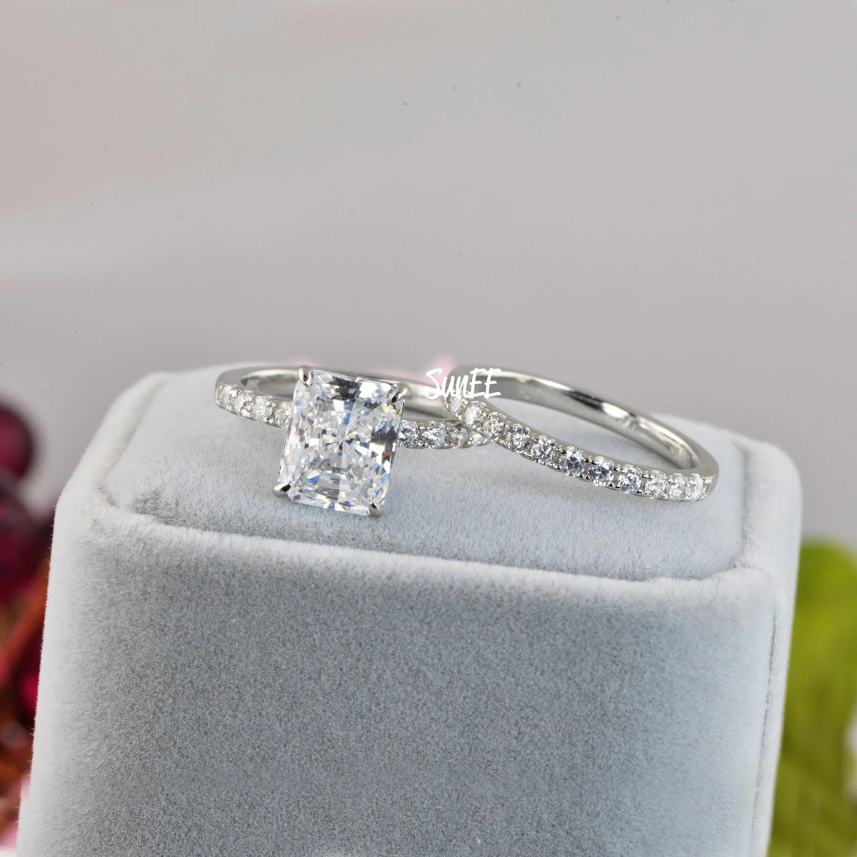 Radiant Cut Half Eternity Band Bridal Engagement Ring Diamond Simulated 925 Sterling Silver M118518