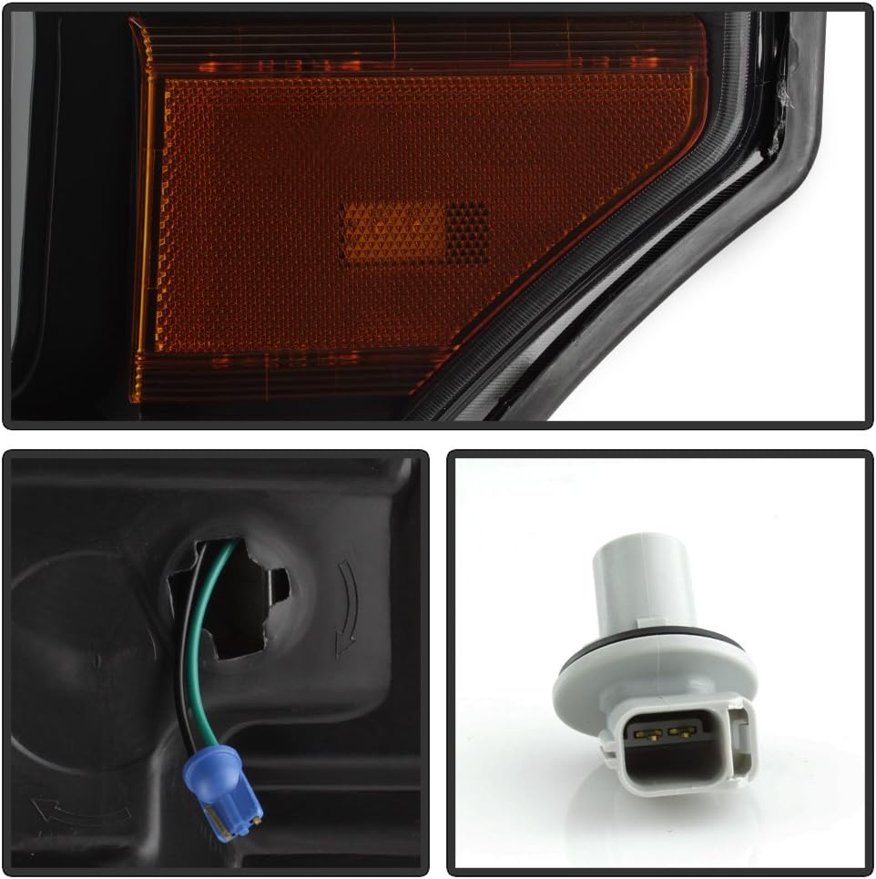 Black Smoke LED DRL Tube Projector Headlights Driver Passenger Side T6545
