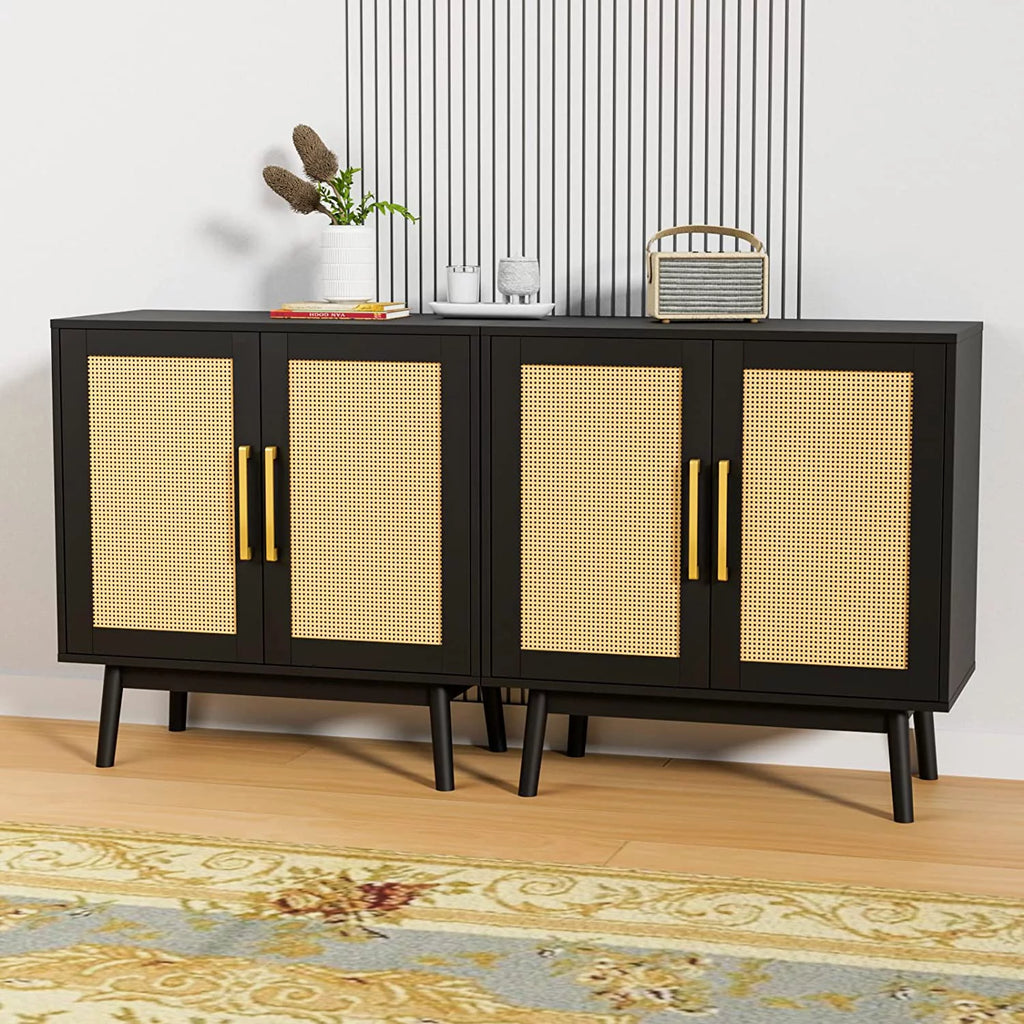 Black Rattan Storage Cabinet Set of 2 U791192