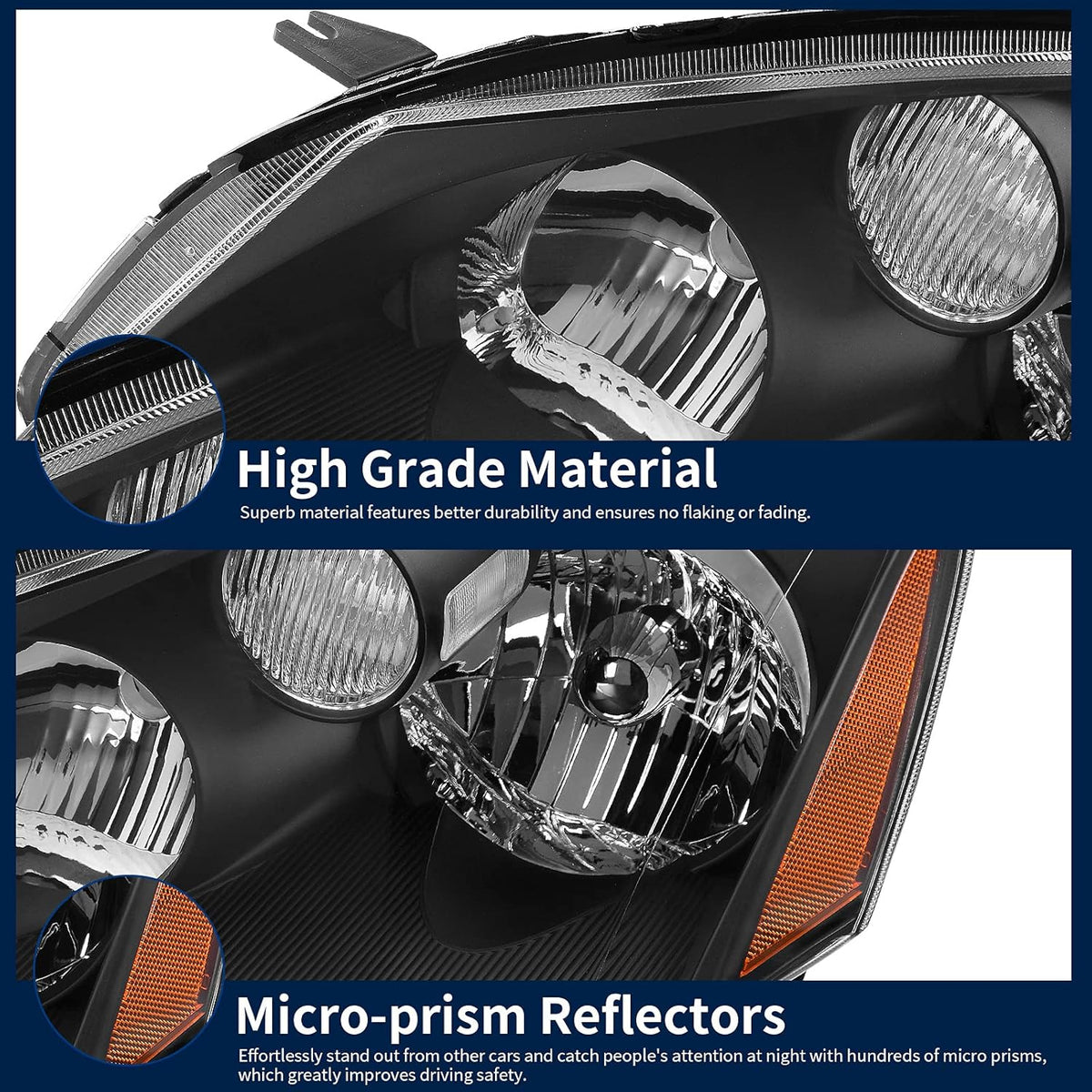 Headlight Assembly Compatible with 2005 2006 Altima Black Housing Amber Reflector O1911