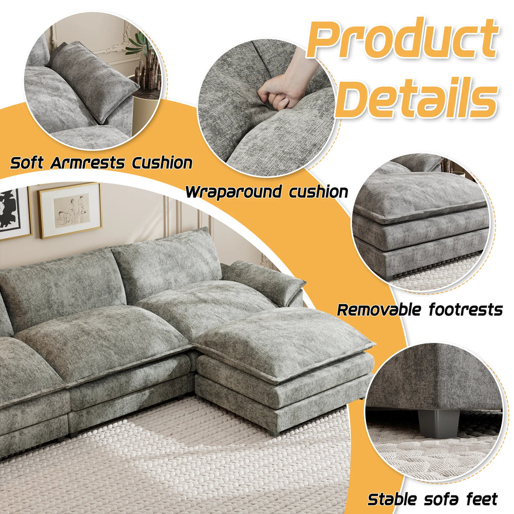 Gray L-shaped Sectional Sofa with Reversible Chair B655