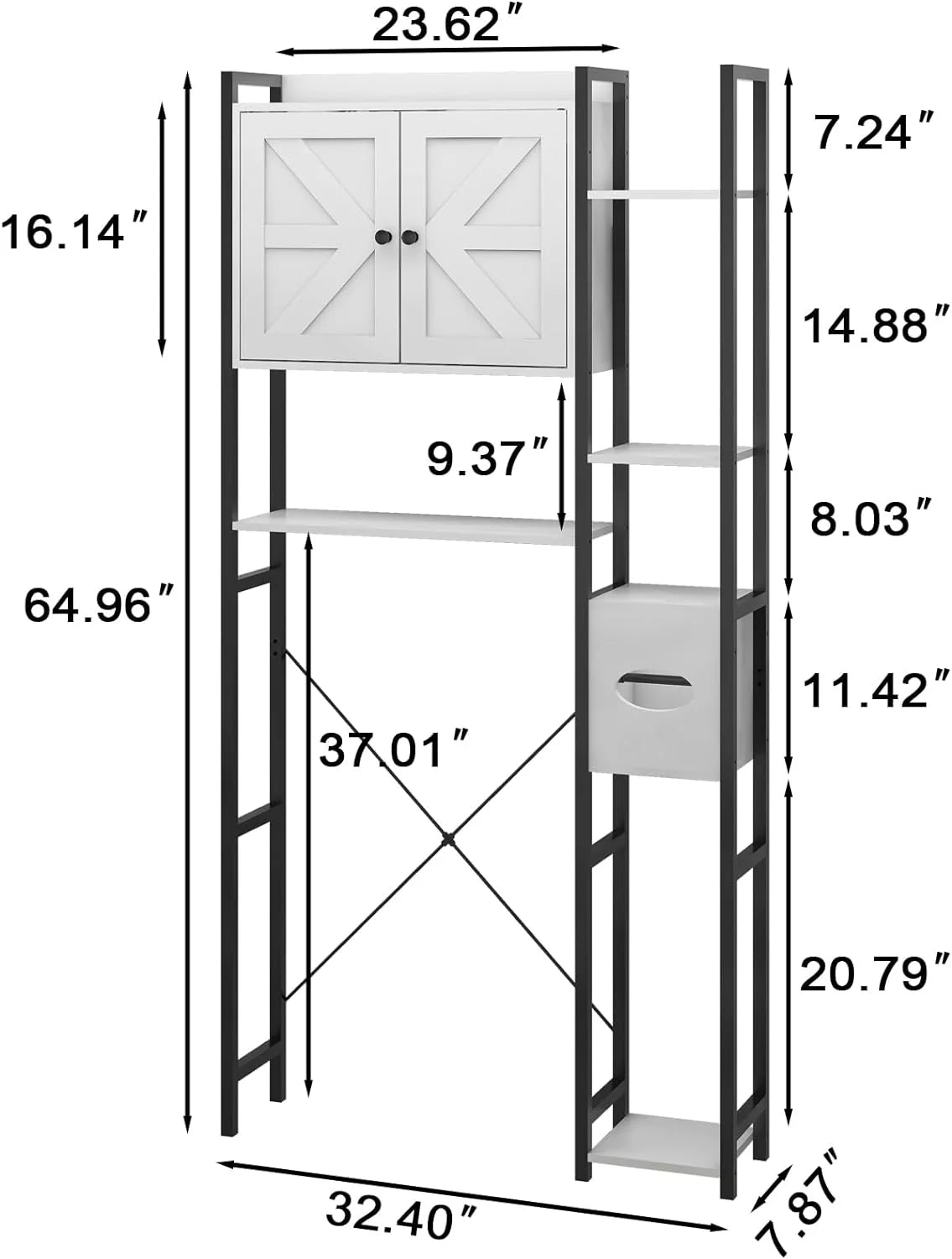 White Over The Toilet Storage Cabinet with 2 Doors O622105