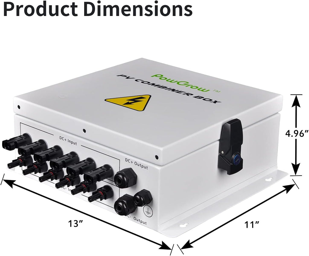 6 String Solar Combiner Box with 15A Fuse, Surge Protective Device, 63A Circuit Breaker L10199