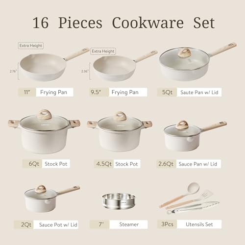17pcs Non Stick Cream White Pots and Pans Set R5973