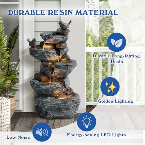 5-Tiers Cascading Rock Water Fountain with LED Lights Q6470