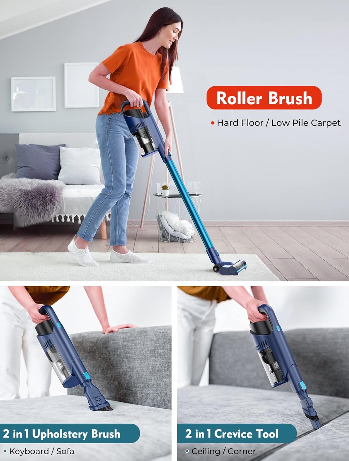 Cordless Stick Vacuum with 40Mins Runtime, 2.86lbs Lightweight B7146