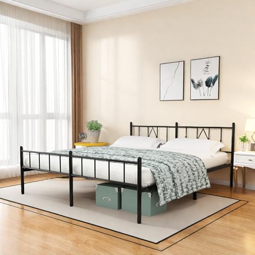 Black 14 Inch Metal Platform Bed Frame with Headboard R941