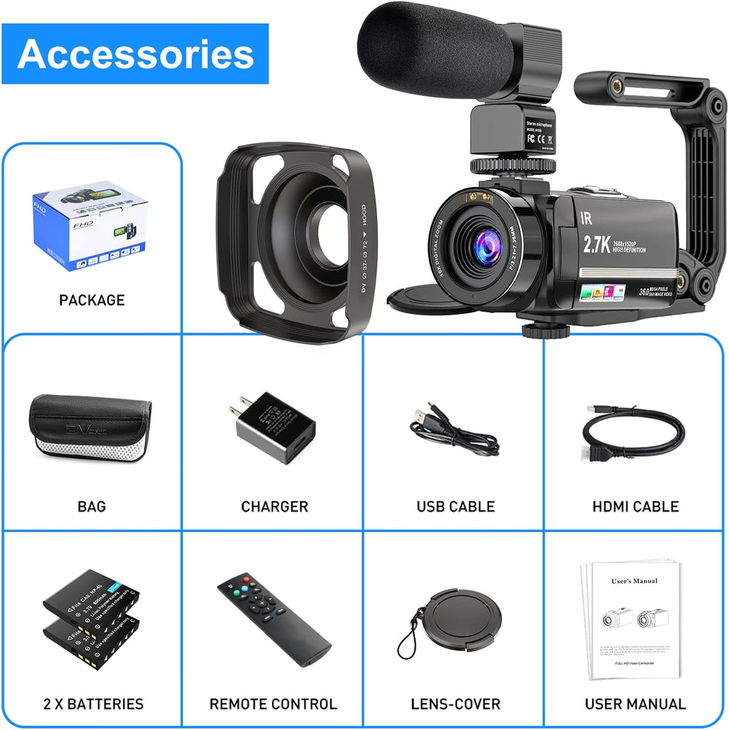 2.7K Ultra HD Digital Video Camera with Microphone W89978