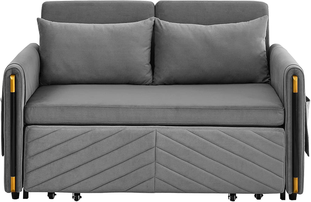 Gray Velvet Convertible Sofa with Pull Out Bed N520